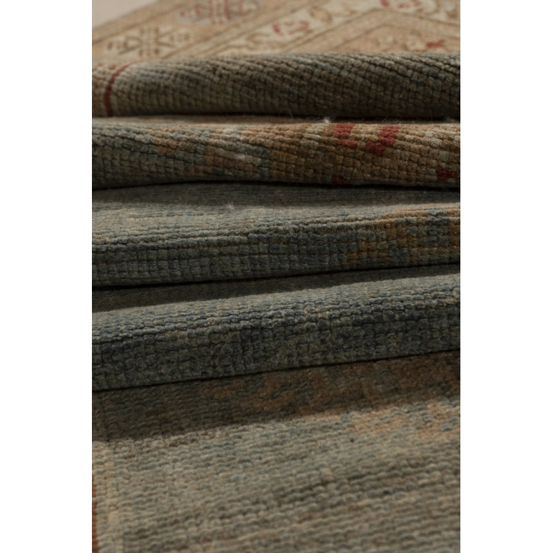 Tapis de couloir noué à la main 3 pi 2 po x 15 pi 1 po Antique Blue Malayer