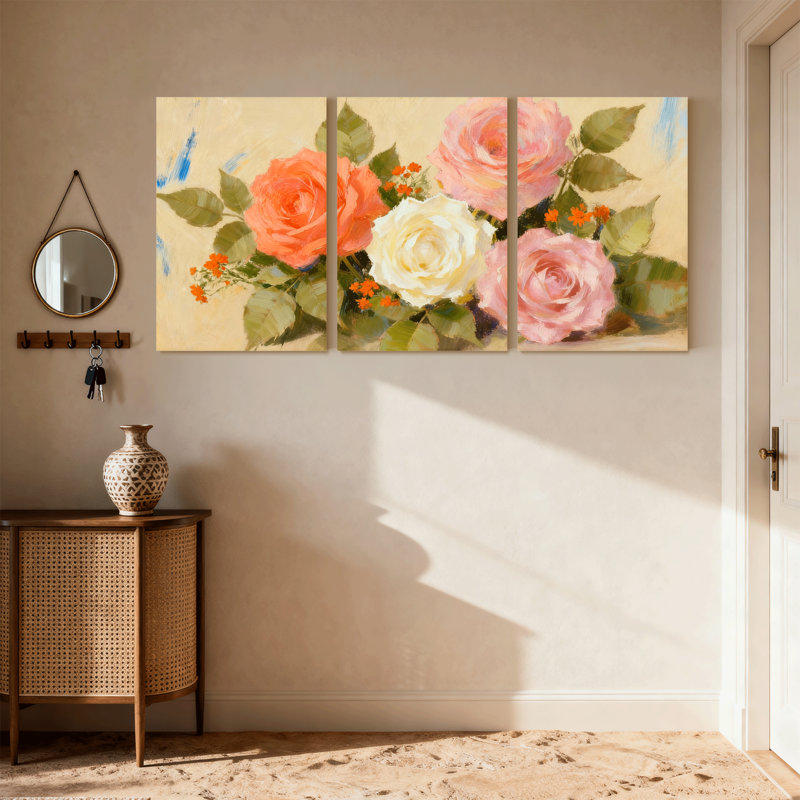 Bouquet avec ensemble de 3 impressions murales sur toile, H 18 po x l 36 po