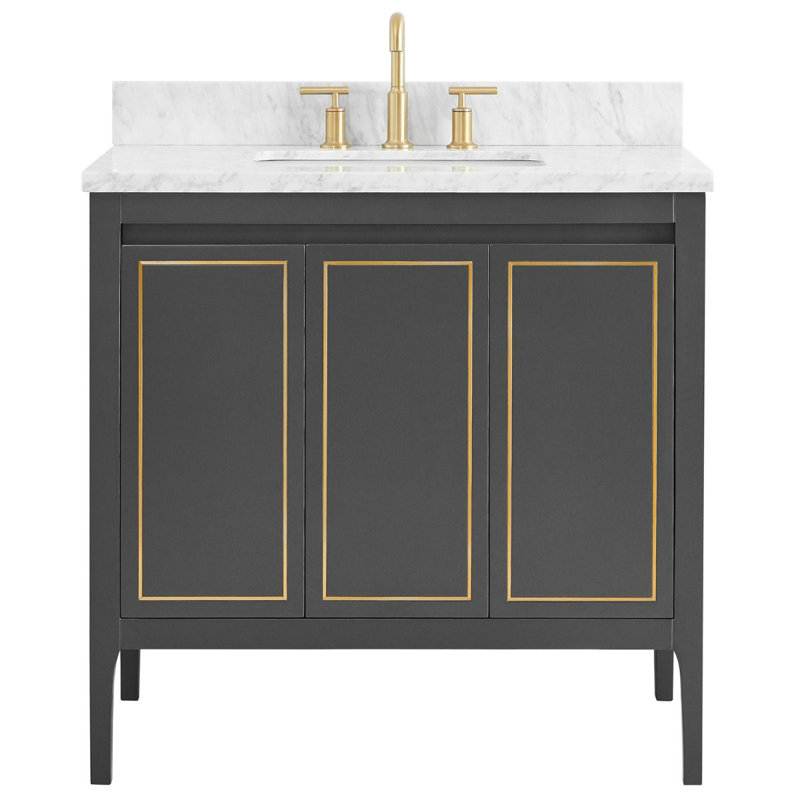 36'' Single Bathroom Vanity with Carrara Marble Top, Black