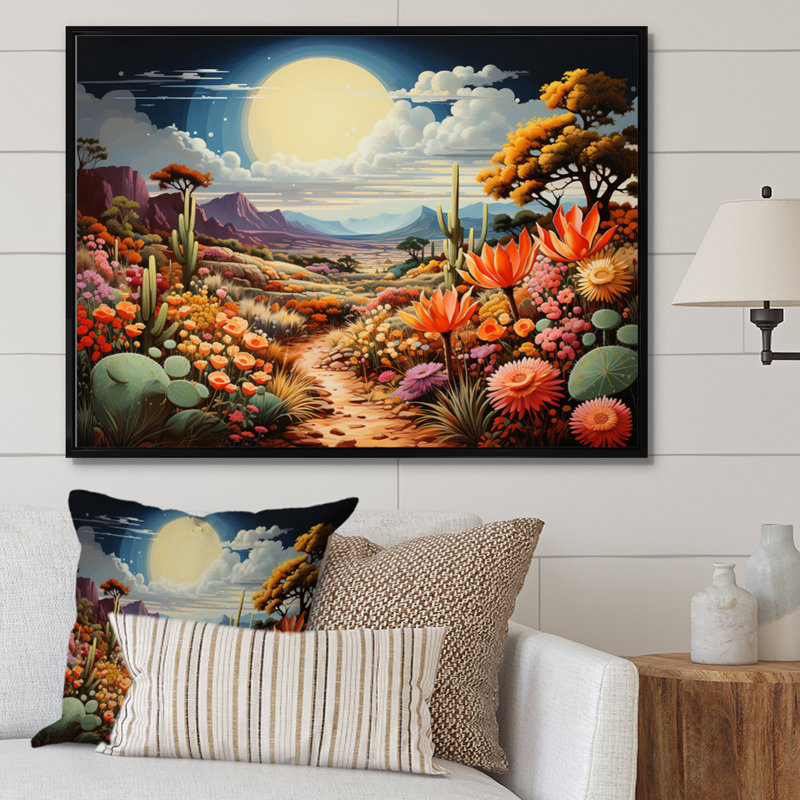 «Desert Cacti Garden III» sur toile, Cadre flottant noir, H 24 po x l 32 po x P 1 po