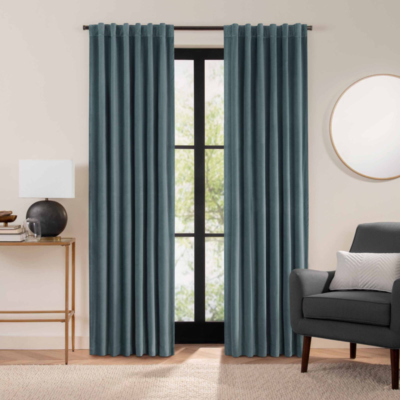 Eclipse Luxury Cotton Velvet 100% Blackout Rod Pocket Back Tab Curtain Panel, 50" W x 96" L, Port