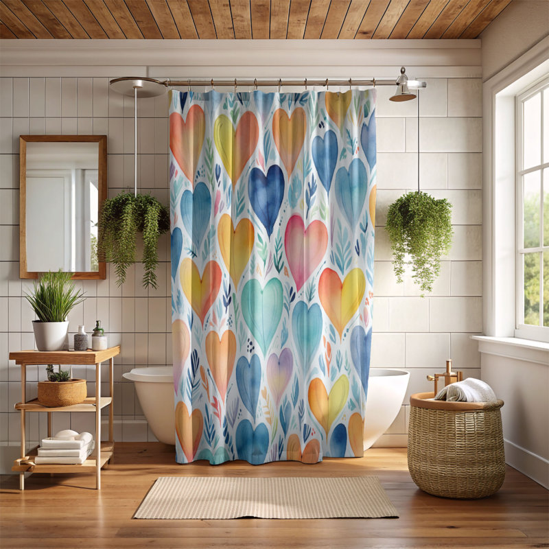 Romantiques motifs - rideau de douche standard 1 pièce, H 74 po x l 71 po