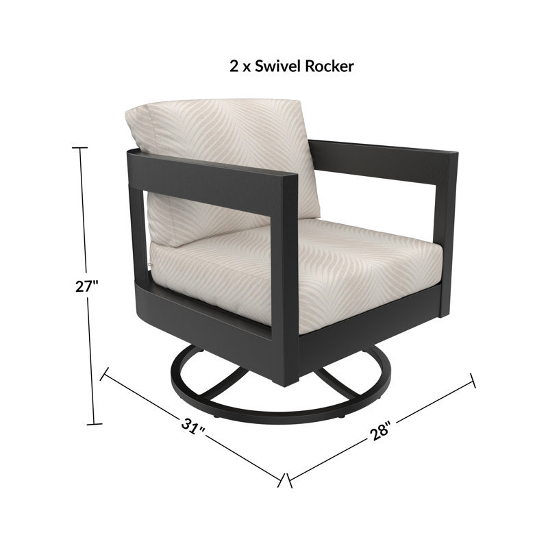 Ensemble 2 pièces de chaises berçantes pivotantes à dossier demi-tonneau avec coussins Sunbrella