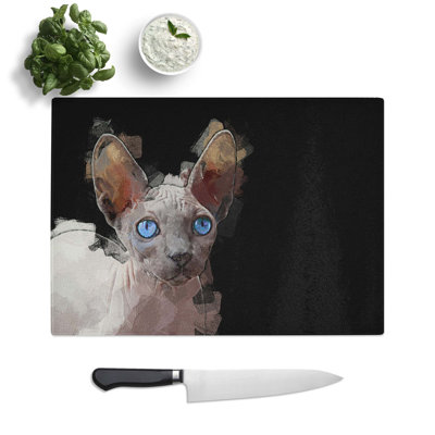 Tempered Glass Eyed Sphynx Cat Chopping Board