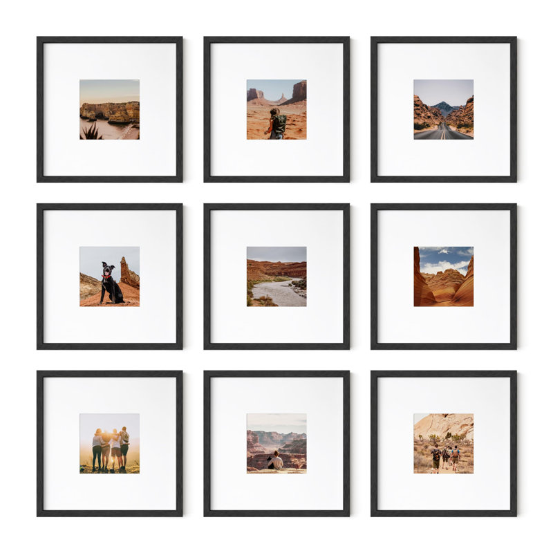 Cadre photo - ensemble de 9, Noir, 5 po x 5 po, 10 po x 10 po