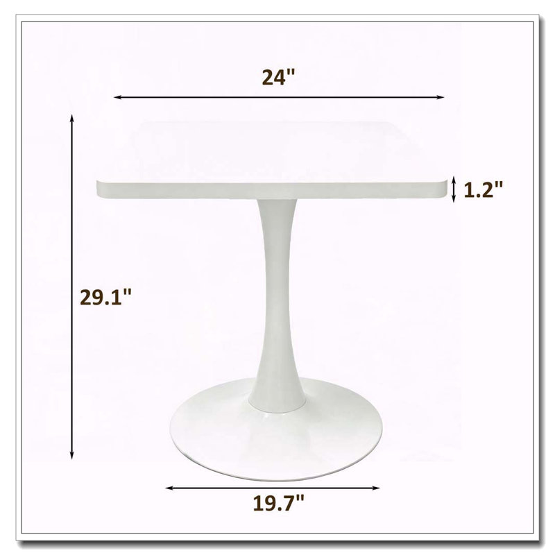 Table de salle à manger carrée Tulip, H 29,1 po x l 24 po, Blanc
