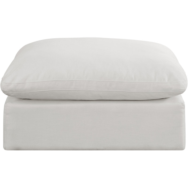 Israar Upholstered Ottoman, Cream Linen Textured Fabric