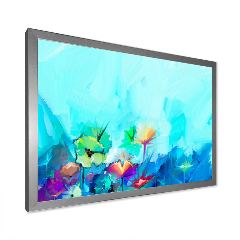 «Paintbrush Turquoise Floral Summer Impression», reproduction sur toile flottante, H 30 po x l 40 po x P 1,5 po