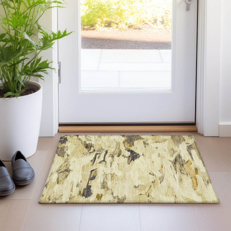 Gold Abstract Machine Washable Indoor/Outdoor Rug 30" x 20"