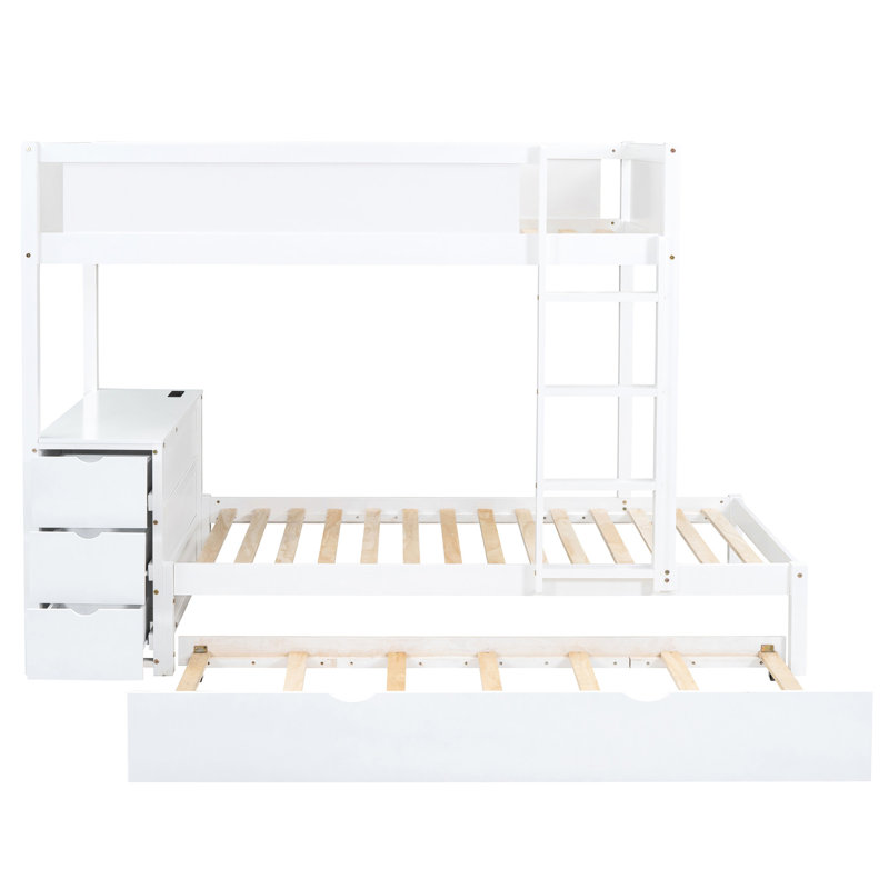 Lit simple superposé simple avec rangement, bureau en blanc - Maximisez la fonctionnalité de la chambre à coucher.