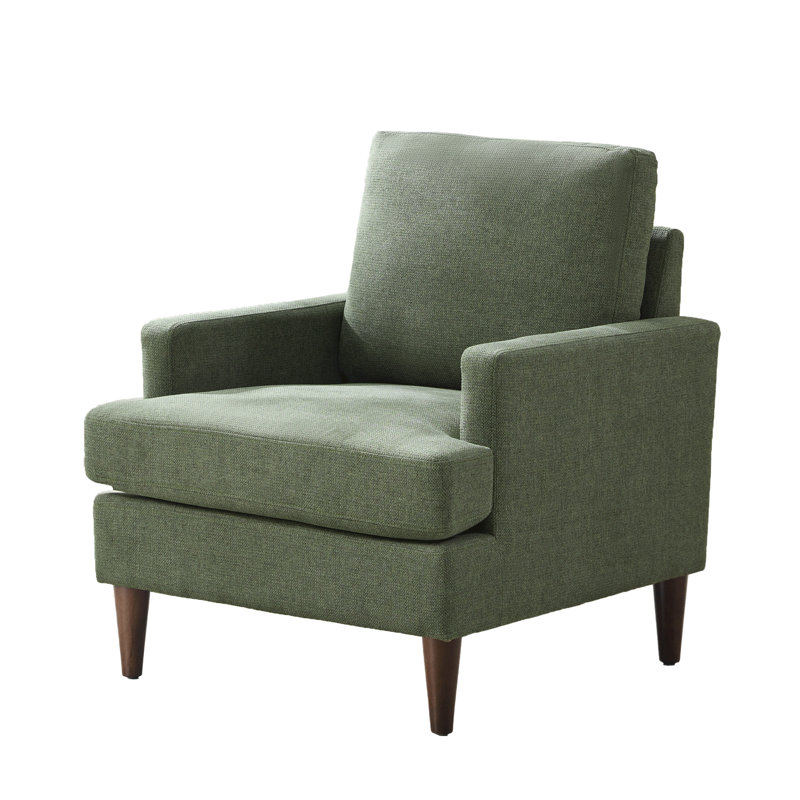 Fauteuil Clancy avec pieds en bois massif, Mocha Legs Green Fabric