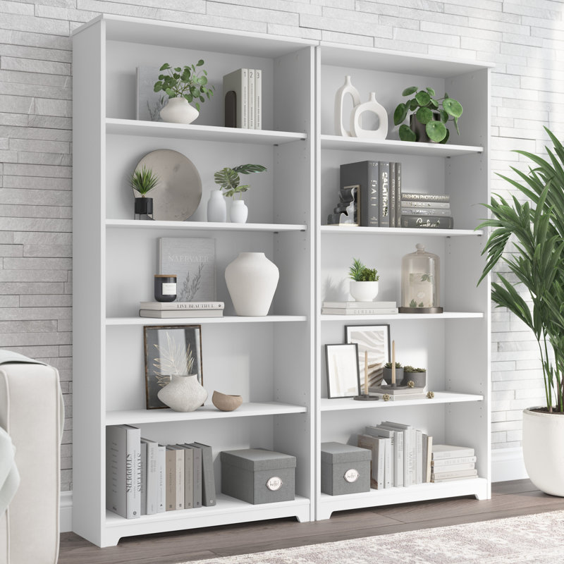 5 Shelf Bookcase - Set Of 2 Bookshelves For Living Room Or Home Office, White