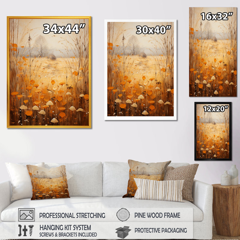 «Yellow Meadows Breeze In Country», art mural prairie, Toile tendue, H 44 po x l 34 po x P 1,5 po