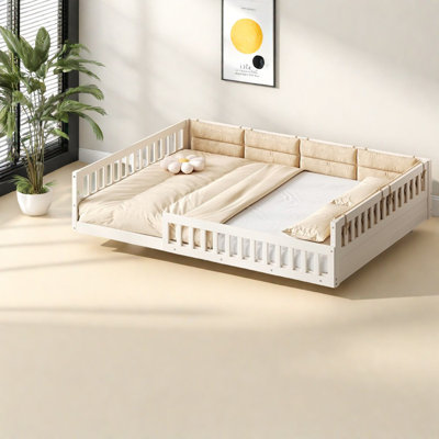 Lits en bois durable avec garde-corps rembourré, style moderne pour la maison