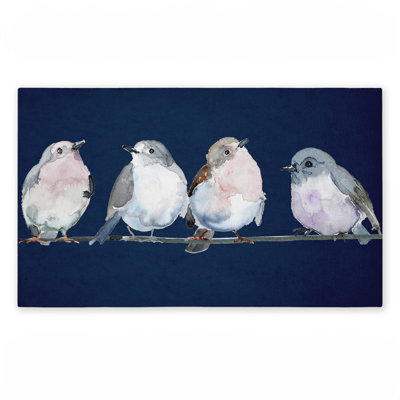 Perched Foursome of Birds Printed Outdoor Door Mat, design by Lorenzo Collective, 18"x30"