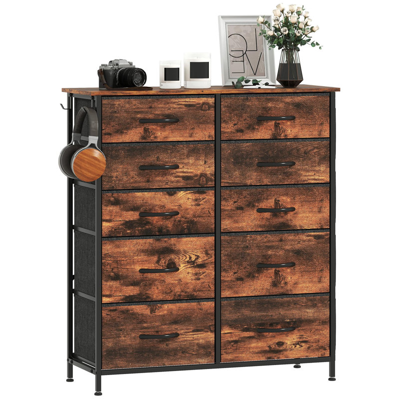 86 cm W Chest of 10 Drawers, Rustic Brown