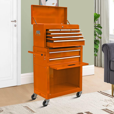 Practical high-capacity lockable toolbox with drawers and wheels, hooks, push-pull handles for repair stores and homes