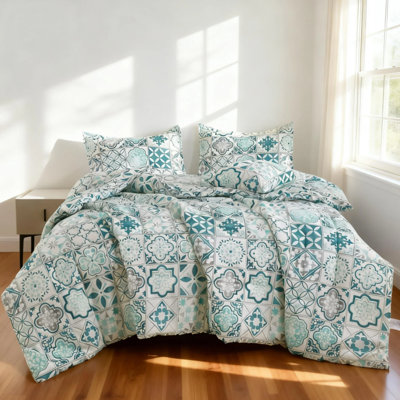 Ensemble d'édredon à motif géométrique carré 3 pièces pour très grand lit, ensemble de courtepointe douce et confortable pour toutes les saisons, lit dans un sac avec 1 édredon et 2 taies d'oreiller, ensemble de literie durable et respirante pour chambre à coucher, chambre d'amis, lavable à la machine, cadeau