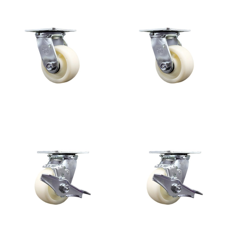 Ensemble de roulettes pivotantes en nylon en acier inoxydable avec roulement à rouleaux 2 freins SCC