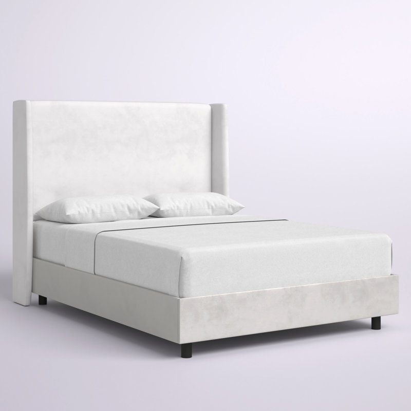 Lit standard à profil bas tapissier Dinapoli, Très grand, Velours blanc classique