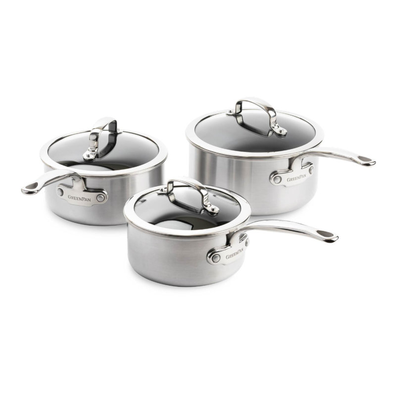 Greenpan Premiere Stainless Steel Mirror Finish 3 Piece Saucepan Set