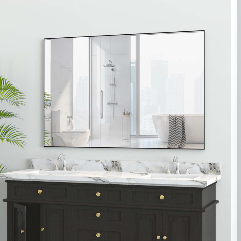 Miroir de salle de bain rectangulaire surdimensionné moderne, Noir