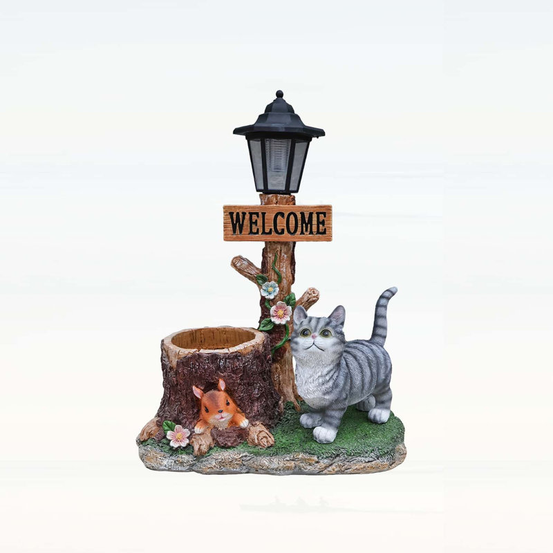 Adorable Cat-Shaped Solar Planter with LED Light for Charming Outdoor Decor and Planting
