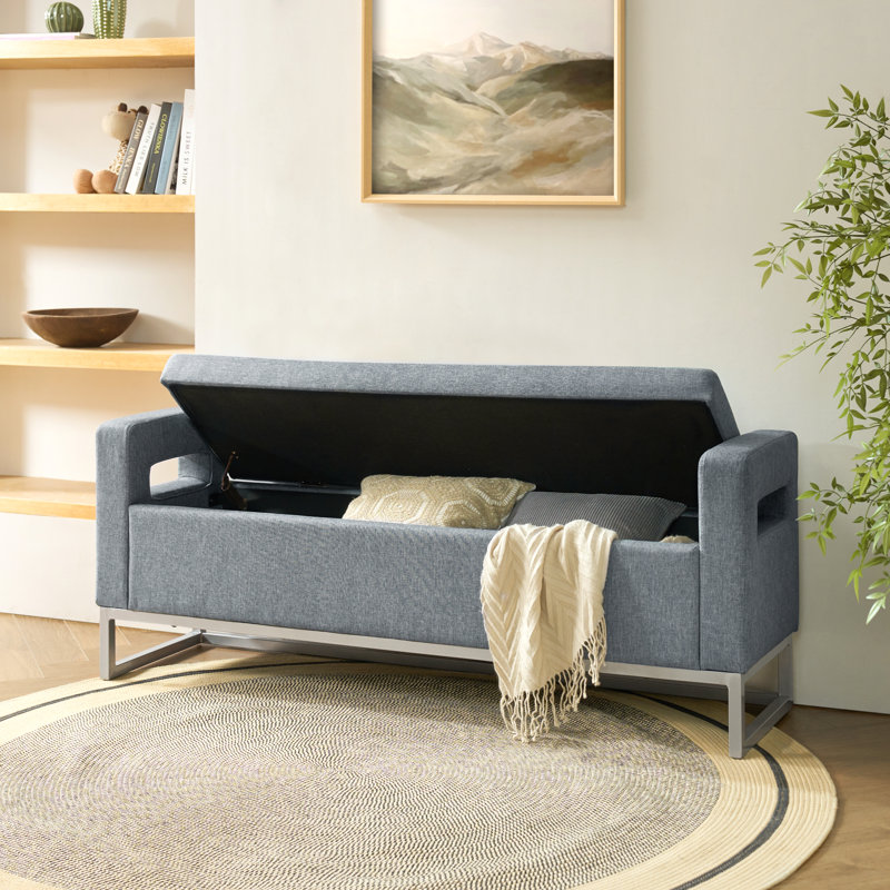 Banc de rangement rembourré Anavaeh, Lin bleu