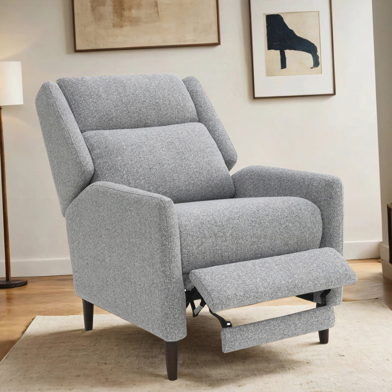 Modern Pushback Manual Recliner with Tapered Legs, Linen Textured Fabric, High Back, and Subtle Channel Detail for Primary Living Room