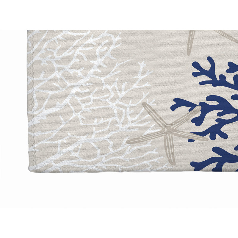 Coral & Seahorse Outdoor Rug, Rectangle 5' x 7'