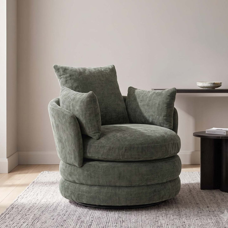 Upholstered Swivel Barrel Chair, Breeze Green Chenille