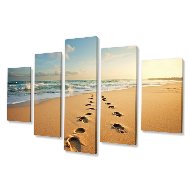 «Beach Photo Footprints In V» sur toile, reproduction de 5 pièces