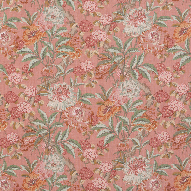 Ashmore Summer Peony 100% Linen Fabric, Red
