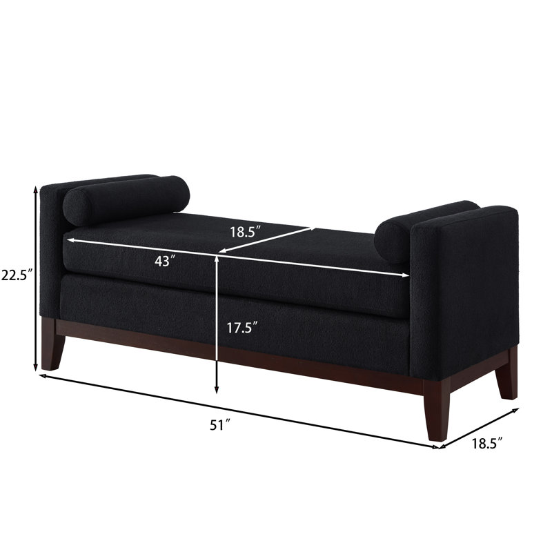 Banc de repose-pieds en tissu Large Boucle avec accoudoirs doubles et coussins, noir, Noir, Espresso Wood
