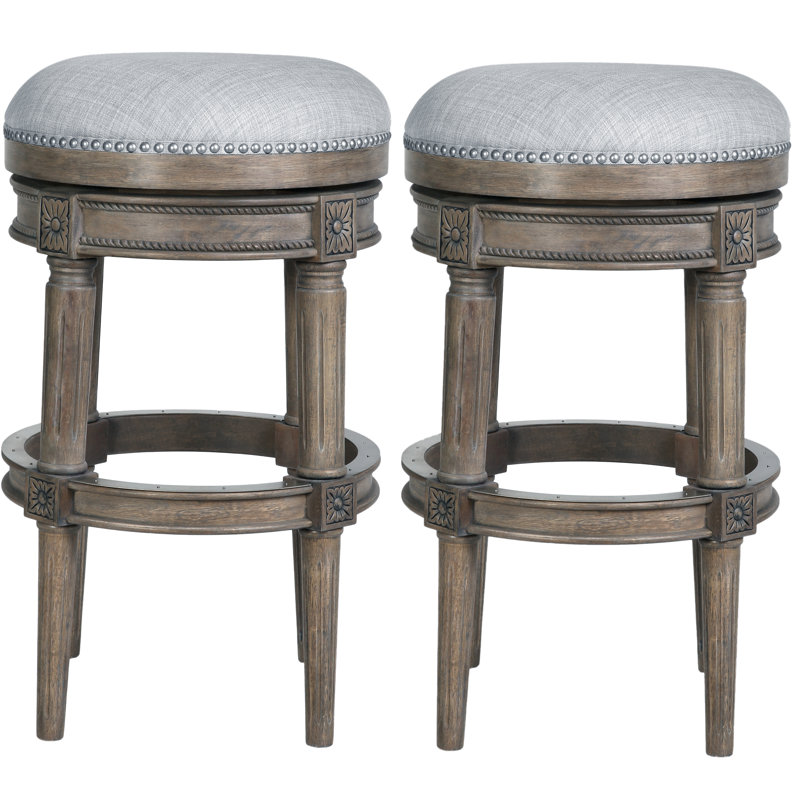 Mehar Swivel Backless Bar & Counter Stool, Weathered Gray, 2, Bar Stool (31'' Seat Height)