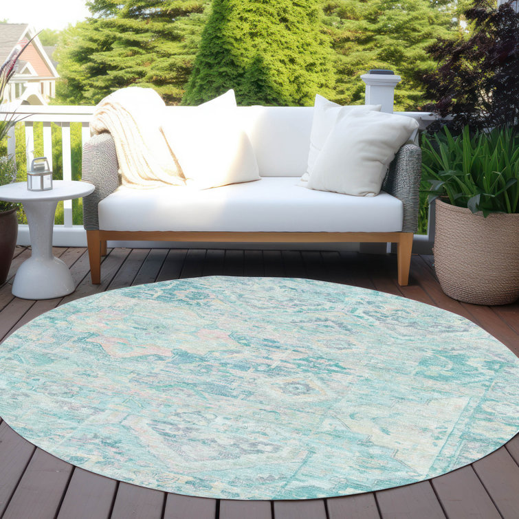 Machine Washable Indoor/Outdoor Cinead ACN1664 Teal Rug