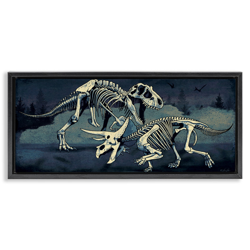  «Dinosaur Skeletons Duo» par Lauren Rader, H 11 po x l 25 po, Cadre flottant noir de jais