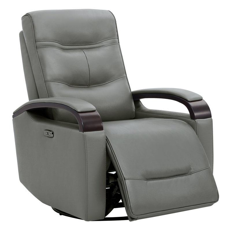 Britnee Genuine Leather Swivel Power Recliner, Haze Genuine Leather