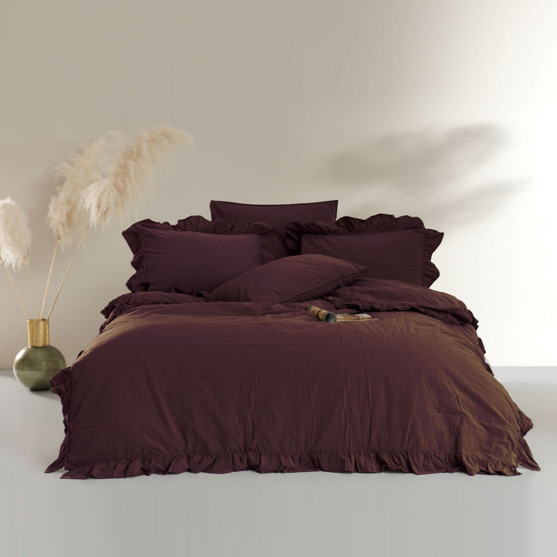 Ensemble de housse de couette 100% coton Landwehr, Housse de couette très grand + 2 très grandes ta, Rouge foncé