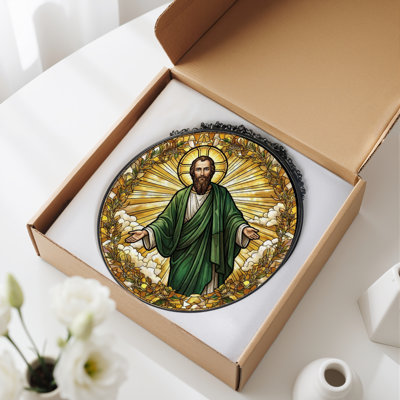 Religious Figure Stained Glass Window Panel，12"H