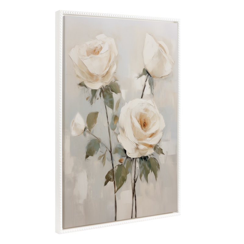 «Soft White Roses» par The Creative Bunch Studio, reproduction d'art sur toile encadrée, Blanc perlé