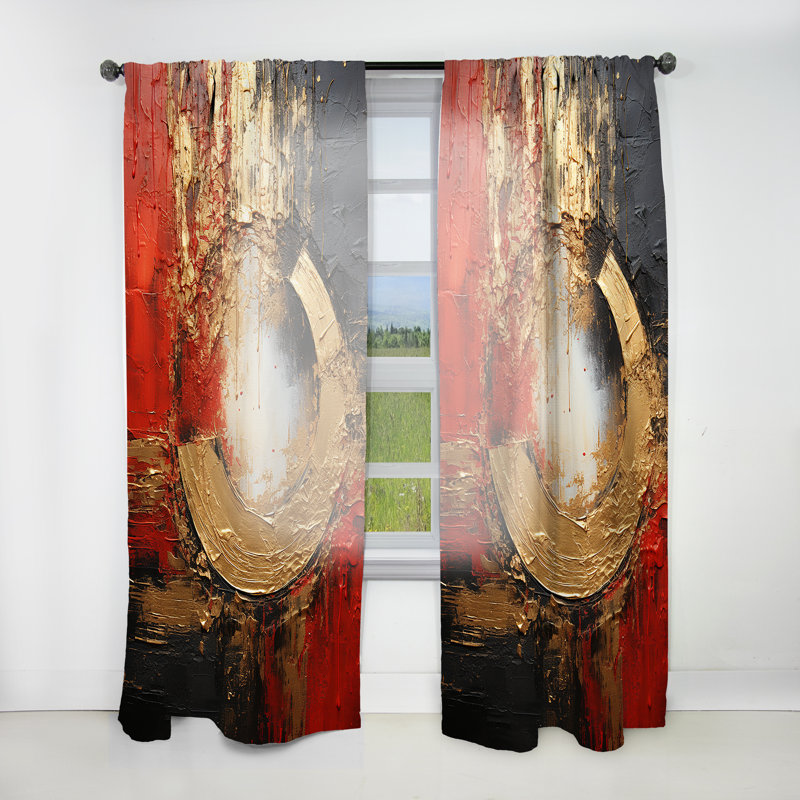 Red Gold Fusion Spiral Ii - Modern Velvet Curtain - Room Darkening - 1 Panel, 52" W x 84" L