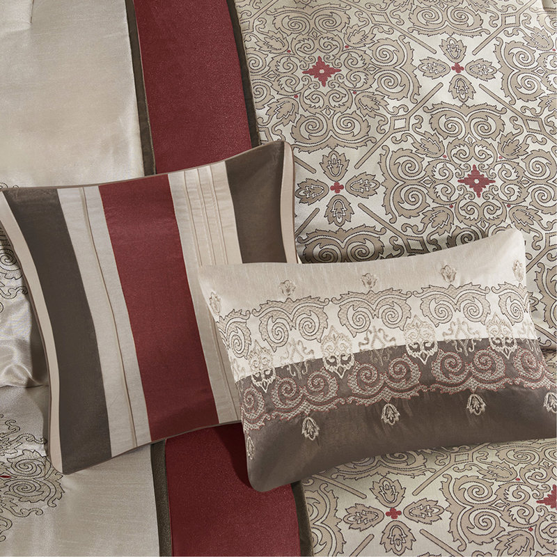 Édredon rouge pour chambre à coucher - très grand lit 7 pièces avec broderies et taies d'oreiller plateforme, Rouge