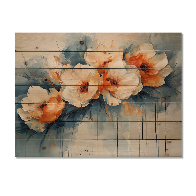 Radiance In Aqua Peonies Flowers - Peonies Wood Wall Decor - On Natural Pine Wood, 34" H x 44" W x 0.78" D