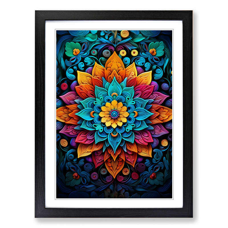 XYZ-FRM-V1223-4454 Mandala Informel No.2 - Single Picture Frame Print on Wood, 64cm H x 46cm W x 2cm D, Black