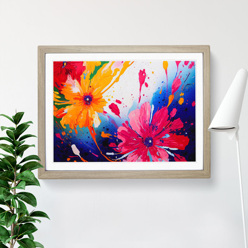 Splendid Flower Splash Abstract - Framed Print, 25cm H x 34cm W x 2cm D, Oak