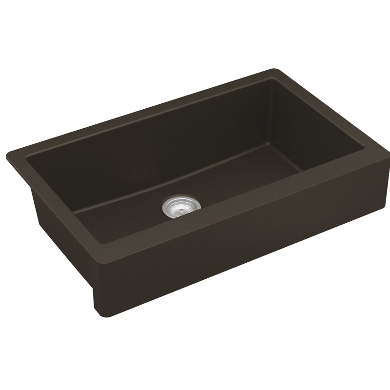 34'' L Single Bowl Quartz Kitchen Sink, Matte Brown