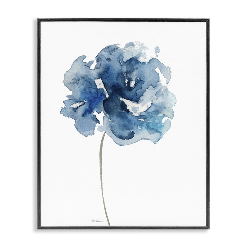 Giclée abstraite à la rose bleue, design par Carol Robinson, H 14 po x l 11 po, Giclée encadrée noir minuit