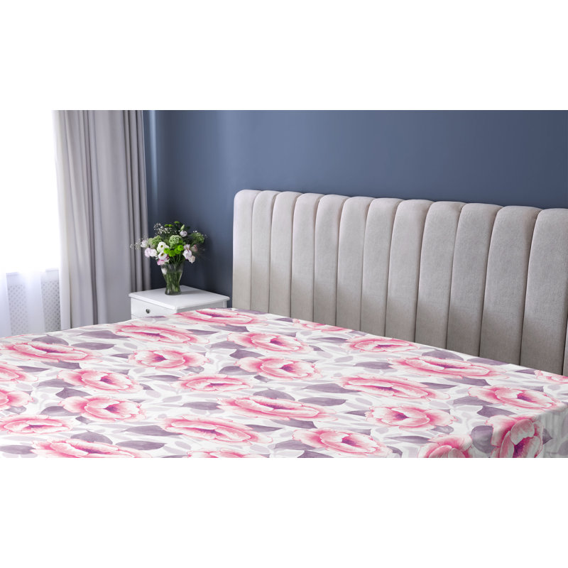 Drap-housse Ambesonne, Rose pastel, gris, rose / floral, Drap-housse très grand californien