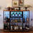 Wine Bar Cabinet with Power Outlet & LED Lights, 4-Tier Storage Bar Table with Glass Holder for Home-278262995